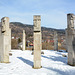 Romania, Maramureș, Sculptures on the Heroes Hill in the Village of Moisei