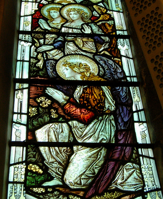 Detail of Victorian stained glass, Repton Church, Derbyshire