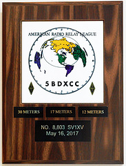 ARRL 5+3 Band DXCC plaque
