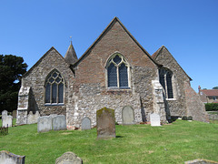 old romney church, kent (4)east end of the church, c18 brick, c14 windows in chancel and south chapel, c16 window in chapel