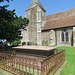 old romney church, kent (3)late c19 tomb of thomas tuearsely tunbridge, c13 tower and aisle with c14 window and buttresses