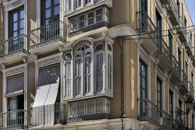 Ornamental Balconies – Calle Carretería at the corner of Calle Biedmas, Málaga, Andalucía, Spain