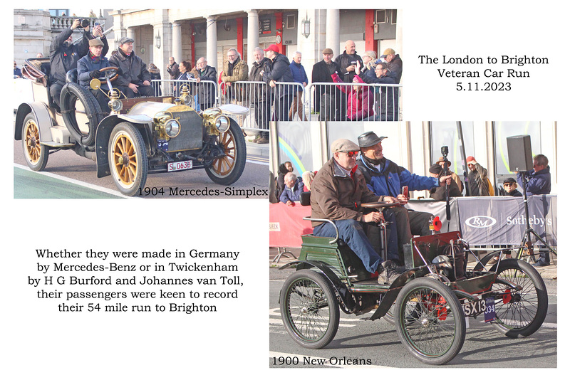 1904 Mercedes and 1900 New Orleans - journey recorded - Brighton - Veteran Car Run - 5 11 2023