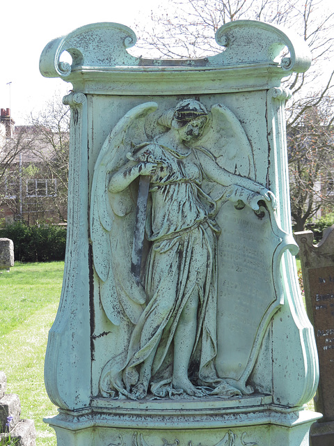 hammersmith margravine cemetery , london; c19 bronze memorial to foundry owner george robert broad, +1895 sculpted by aristide fabbrucci