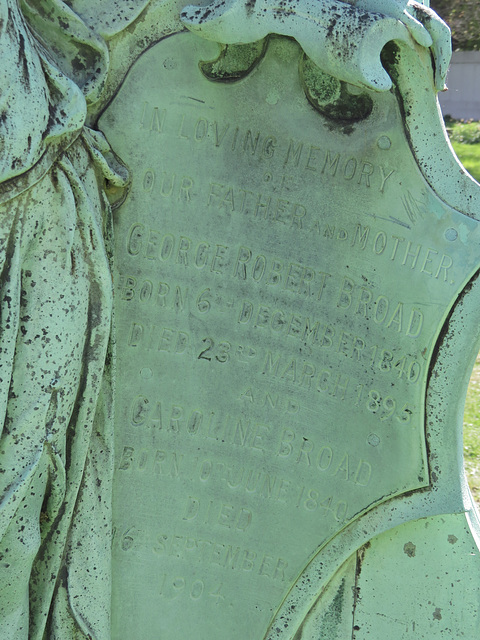 hammersmith margravine cemetery , london; c19 bronze memorial to foundry owner george robert broad, +1895 sculpted by aristide fabbrucci