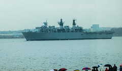 Warship leaving on the River Mersey after the battle of the Atlantic commemoration