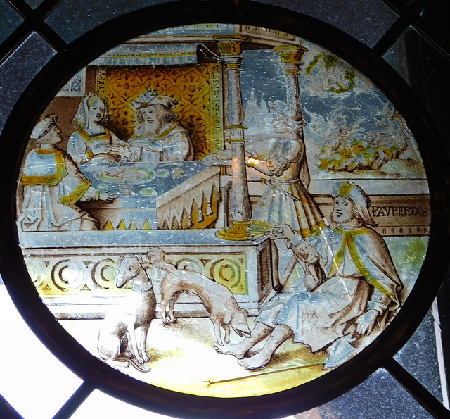Lazarus at the House of Dives Stained Glass Roundel in the Cloisters, October 2017