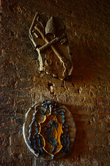 Italy, San Gimignano, Wall Decorations inside Torre Grossa