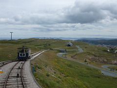 DSCF9870 Car 7 approaching the midway point on the upper section of the Great Orme Tramway. Seen from descending car 6.