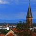 Clocher de Kintzheim et Sélestat au fond (Centre Alsace) France