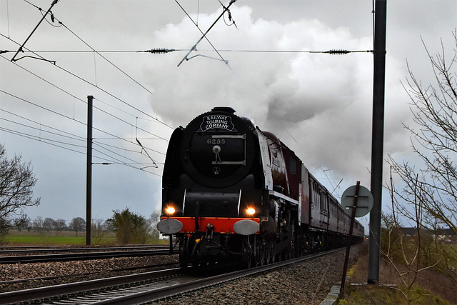 LMS Princess Coronation Class no 6233 "Duchess of Sutherland" passes through Bedfordshire with "The Valentines White Rose"  ~ Feb 15th 2020