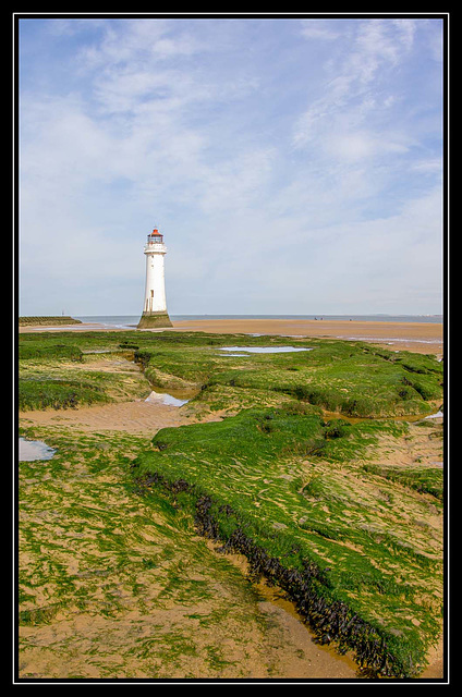 Wide angle view of the Perch Rock Lighthouse