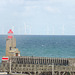 Le parc éolien et l’entrée du port de Fécamp (76) , vue depuis le haut du musée des Pêcheries.