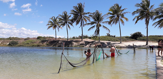 Enjoying Diogo's big swimming-pool.