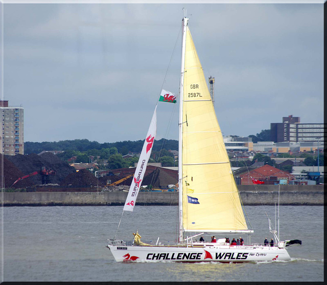 Yacht on the River Mersey for the triangle challenge.