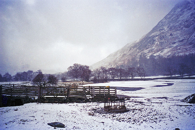 Looking along Goldrill Beck towards Ullswater (Feb 1996)