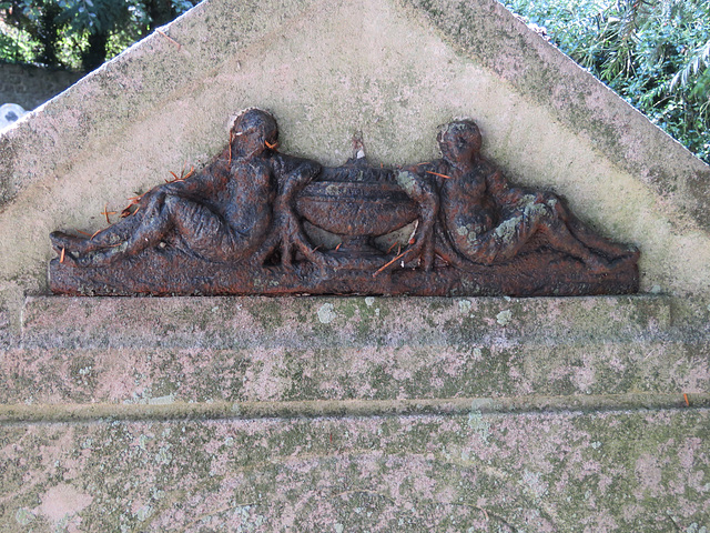 wateringbury church, kent (1) cast iron detail on mid c19 gravestone of john and mary gibbon