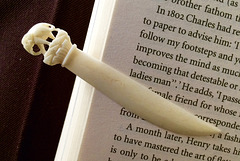 Up there with not returning books they are lent, are people who return a book, dog-eared...have they never heard of a bookmarker? It doesn't have to be carved ivory, like this very old one, even a slip of paper will do the job.