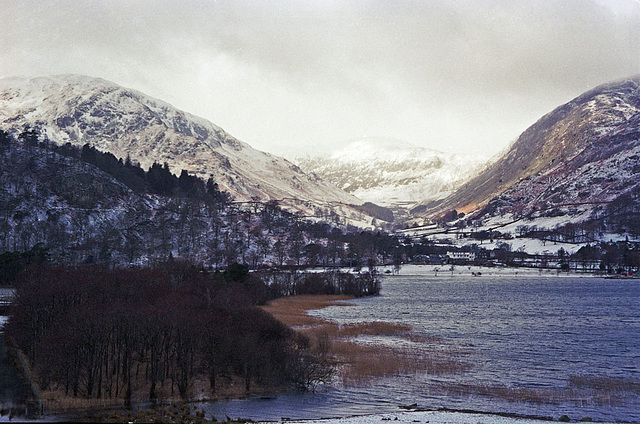 Looking at the southern end of Ullswater from the path to Hare Shaw (February 1996)