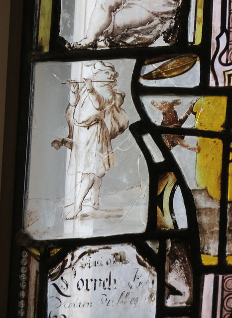 canterbury museum glass   (3) flautist in c17 flemish glass