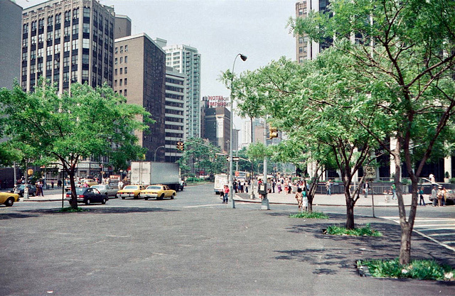 Looking along Broadway from Columbus Circus (Scan from June 1981)