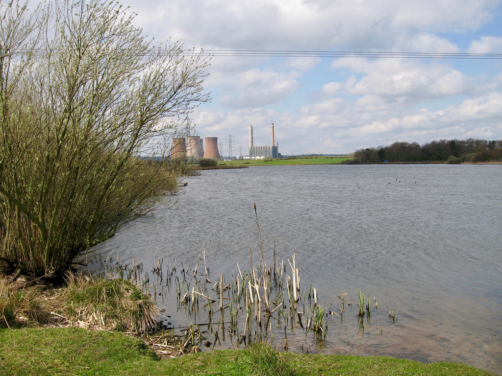 Looking towards Rugeley Power Station with Lawnmeadow Covert at the far end of the pool