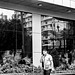 fence reflections on street bw