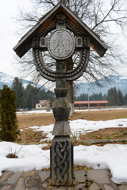 Romania, Maramureș, Wooden Carved Icon in the  Moisei Monastery of the Assumption of the Virgin