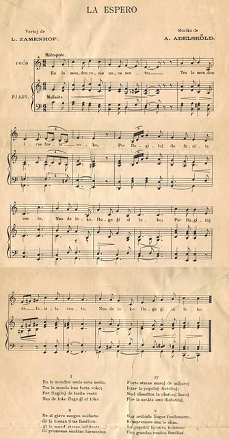 La Espero - la unua muzika versio de Claes A. Adelköld (1891)