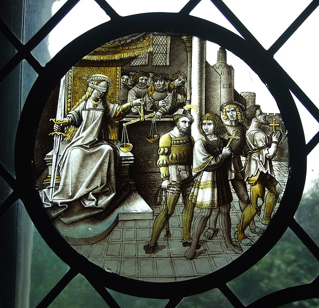 Justice Stained Glass Roundel in the Cloisters, June 2011