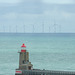 Le parc éolien et l’entrée du port de Fécamp (76) ,  vue depuis le haut du musée des Pêcheries.