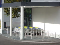 Neue Lidl-Filiale in Teltow Oderstraße, lange vor der Eröffnung vom Bauzaun an der Rheinstraße aus fotografiert