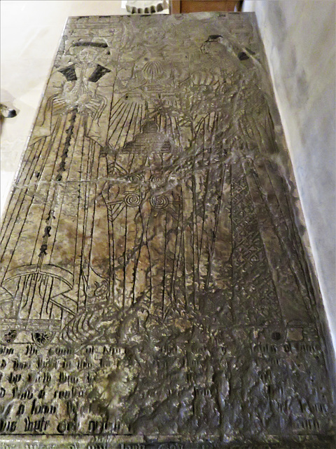 newstead abbey, notts ; c16 incised alabaster slab on tomb of sir john byron +1567