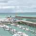 Le parc éolien et l’entrée du port de Fécamp (76) , vue depuis le haut du musée des Pêcheries.