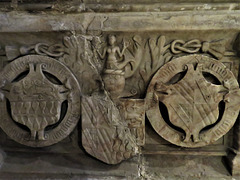newstead abbey, notts ; c16 heraldry on tomb of sir john byron +1567