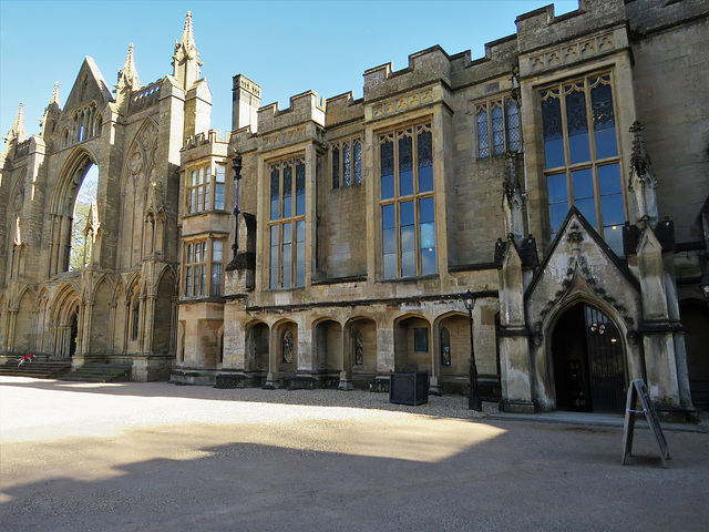 newstead abbey, notts; john shaw's early c19 entrance and restored west range with prior's hall above