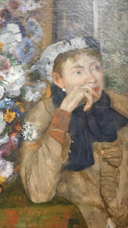 Detail of A Woman Seated Beside a Vase of Flowers by Degas in the Metropolitan Museum of Art, December 2023