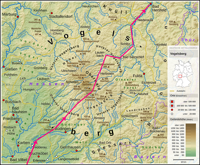 Ungefähre Route am Vogelsberg