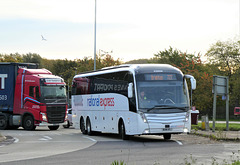 Lucketts Travel (NX owned) X5608 (BU18 OSJ) at Fiveways, Barton Mills - 26 Oct 2021 (P1090741)