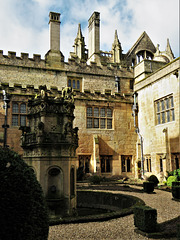 newstead abbey, notts; c15 cloister with c16 fountain and upper galleries