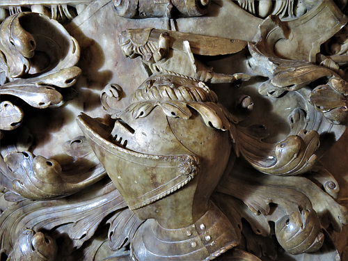 st helen bishopsgate , london  heraldry with cricket crest on c16 tomb of sir william pickering +1574(5)