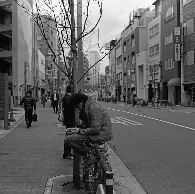 Smoking on the sidewalk