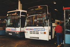 Yorkshire Rider L546 XUT and Northern National CU 6860  (F33 LCU?) at Chorlton Street Coach Station, Manchester - 16 Apr 1995