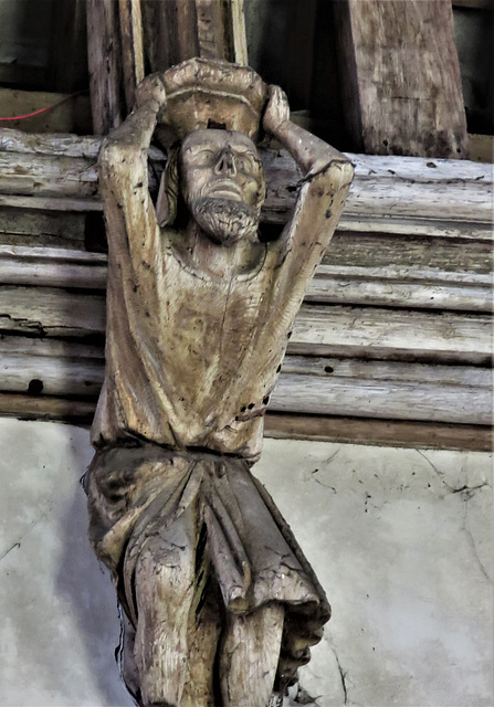 penshurst place, kent (40)mid c14 hall roof atlas figure, purely decorative