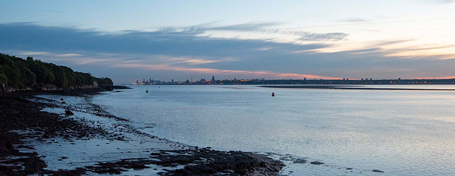 The River Mersey with Liverpool in the distance.