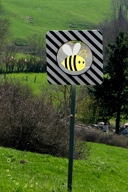 Enfin du nouveau dans la signalisation :   "Attention , passage d'abeilles"