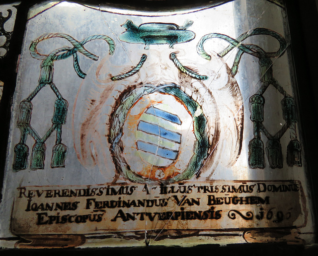 canterbury museum glass   (14)late c17 glass with heraldry of the bishop of antwerp