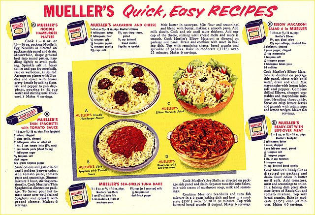 "Delicious Mueller's Recipes" (2), c1955