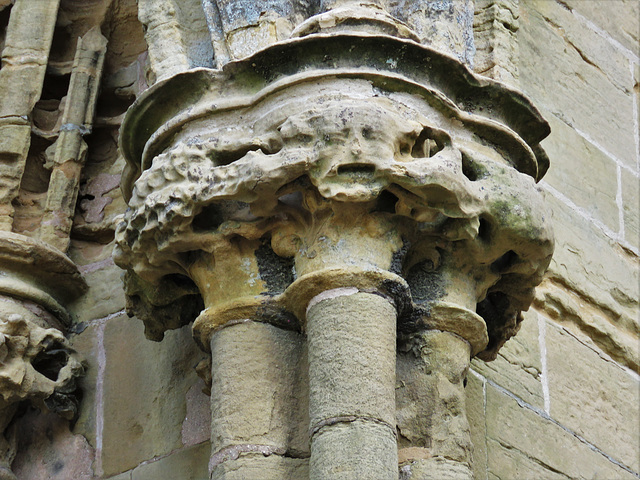 newstead abbey, notts; green man capital on late c13 west front of priory church