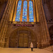 My sister looking at the stained glass windows. Anglican cathedral, Liverpool